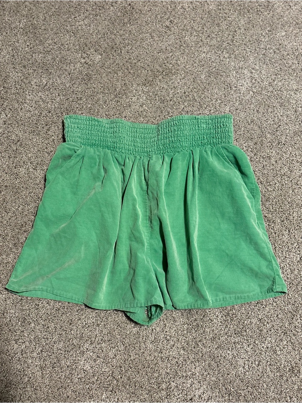 High-Waist Smocked Green Summer Shorts